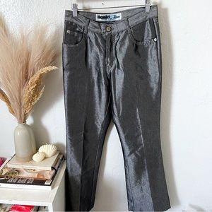 Y2k iridescent silver mid rise boot cut pants